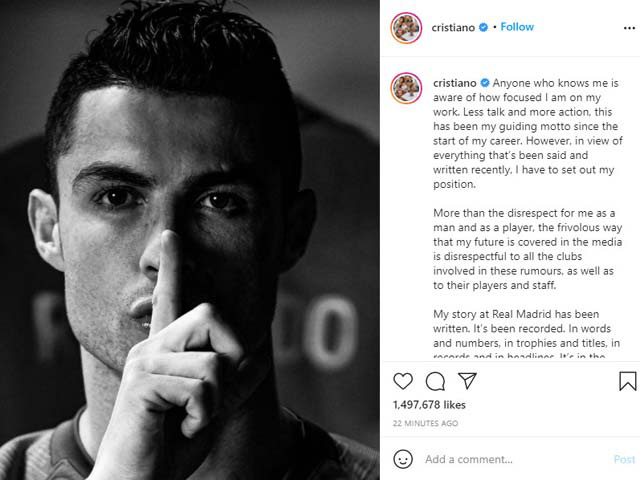 Ronaldo chính thức lên tiếng về tin đồn chuyển nhượng