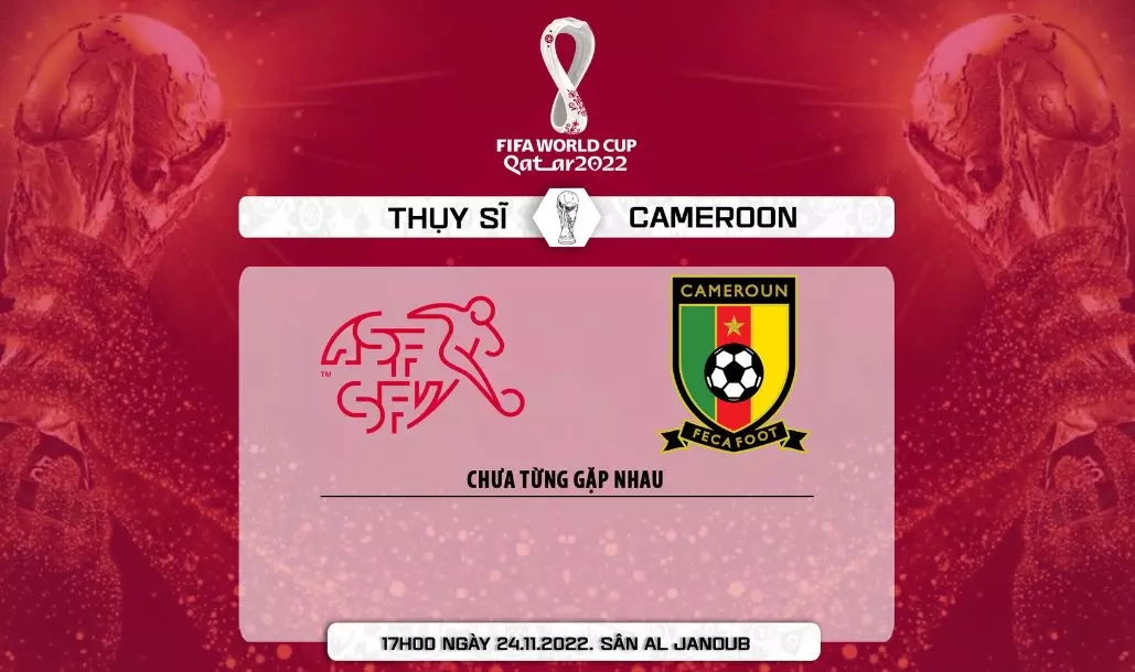 Thống kê thành tích đối đầu giữa Thụy Sĩ vs Cameroon